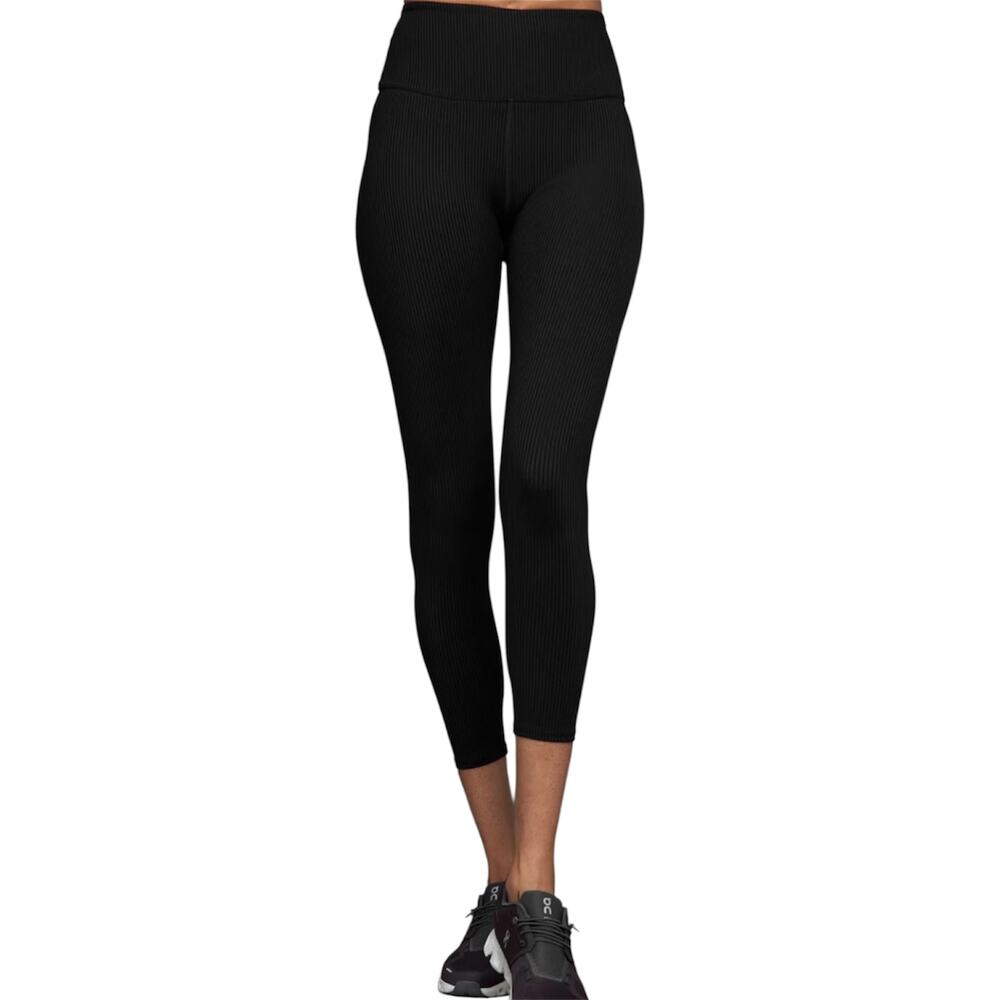 Carbon38 Ribbed 7/8 Leggings Ankle Medium Impact Wide Waistband Black S